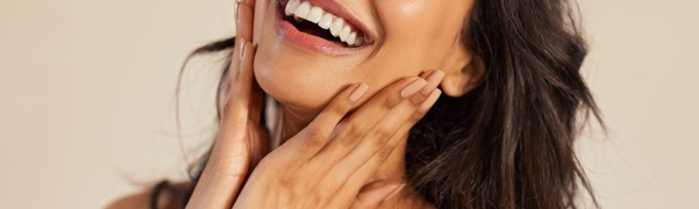 A woman with beautiful glowing skin